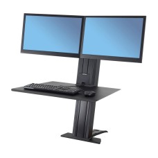 WorkFit-SR, monitor doble, estación de trabajo para escritorio para trabajar de pie o sentado (negro o blanco)